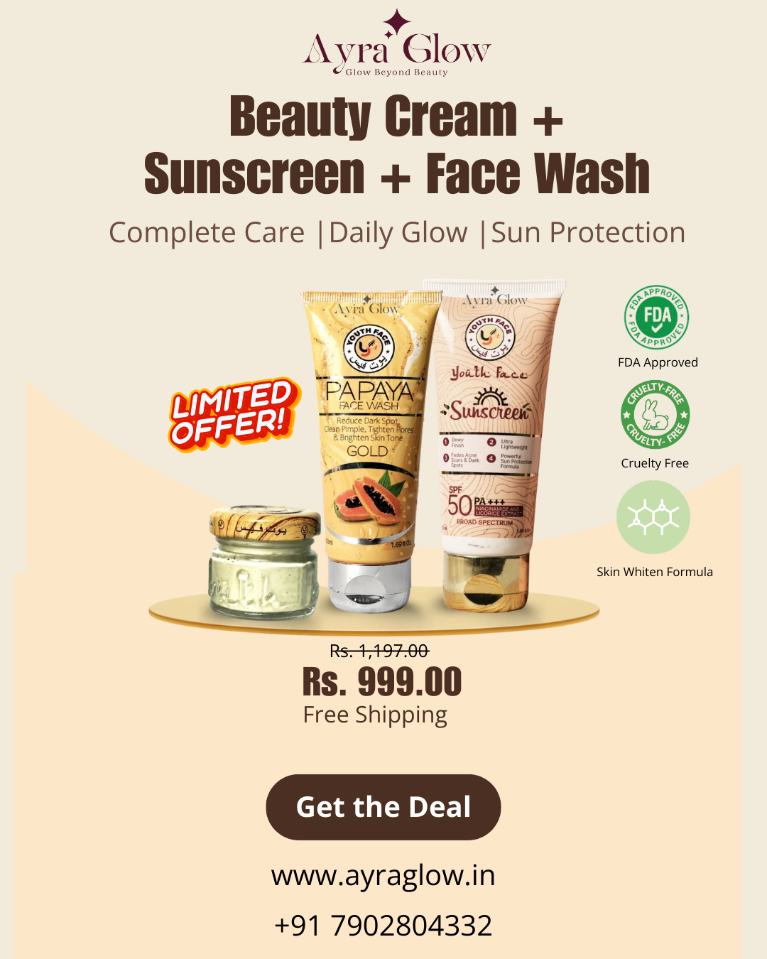 Beauty Cream + Sunscreen + Face Wash